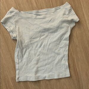 Brandy Melville White and Gray Asymmetrical Fitted Crop Tee